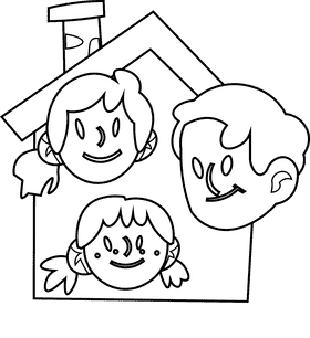 Family house black and white clipart