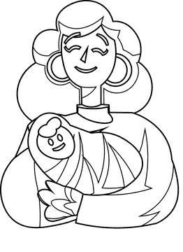 Family young mother black and white clipart