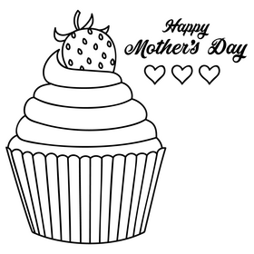 Happy Mothers Day muffin cupcake black and white clipart