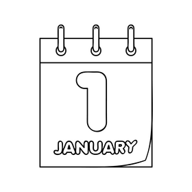 New Year calendar January 1 drawing black and white clipart