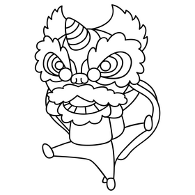 Chinese New Year lion dance drawing black and white clipart