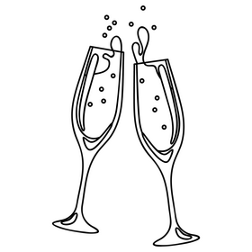 New Year champagne glasses drawing black and white clipart