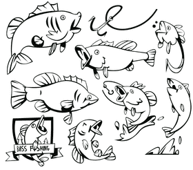 Bass fish black and white vector