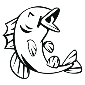 Bass fish happy black and white clipart