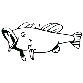 Bass fish side view black and white clipart