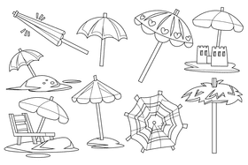 Beach umbrella black and white vector