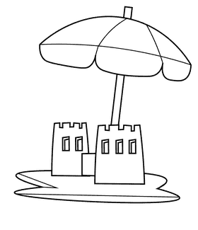 Beach umbrella castle black and white clipart