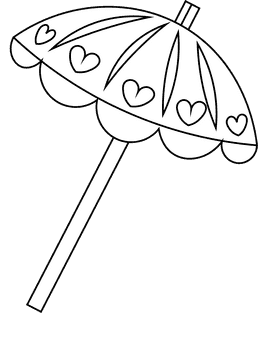 Beach umbrella hearts black and white clipart