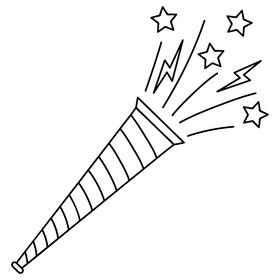 New Year trumpet drawing black and white clipart