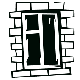 Brick wall window black and white clipart