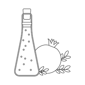 Pomegranate bottle juice black and white clipart