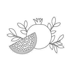 Pomegranate fruit black and white clipart