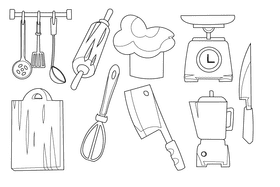 Cooking utensils black and white vector