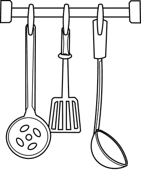 Cooking utensils furniture black and white clipart