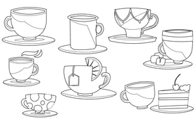 Cup and saucer black and white vector