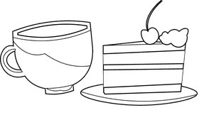 Cup and saucer cake black and white clipart