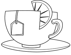 Cup and saucer lemon black and white clipart