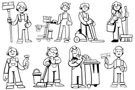 Custodian character black and white vector