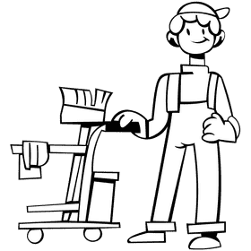 Custodian character cart black and white clipart