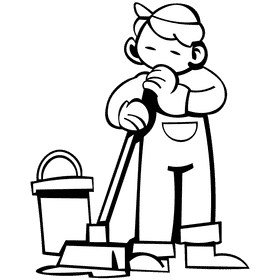 Custodian character cleaner black and white clipart