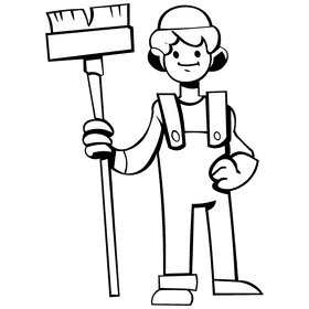 Custodian character mop black and white clipart