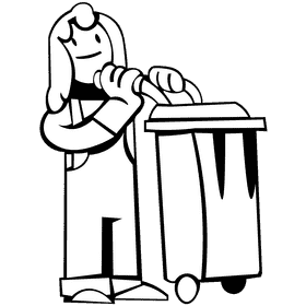 Custodian character trashcan black and white clipart