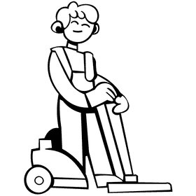 Custodian character vacuum cleaner black and white clipart