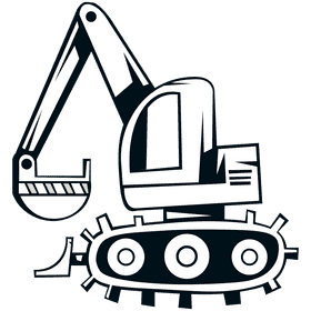 Digger bulldozer black and white clipart