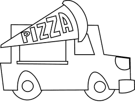 Food truck pizza black and white clipart