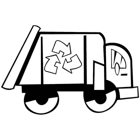 Garbage truck big wheels black and white clipart