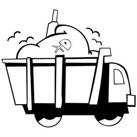 Garbage truck pile black and white clipart
