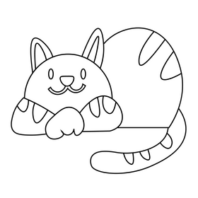 Cute cartoon cat drawing black and white clipart