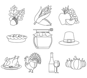 Thanksgiving clipart set black and white vector