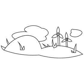 Hill wind turbines black and white clipart