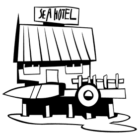 Hotel sea hotel black and white clipart