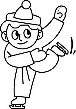 Ice skating boy black and white clipart