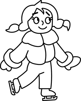 Ice skating girl black and white clipart