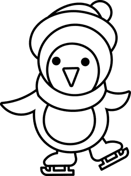 Ice skating penguin black and white clipart