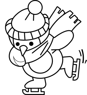 Ice skating penguin skating black and white clipart