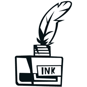 Ink quill and bottle black and white clipart