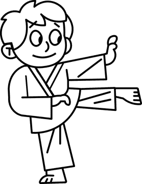 Karate boy black and white clipart