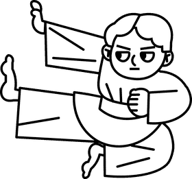 Karate jump black and white clipart