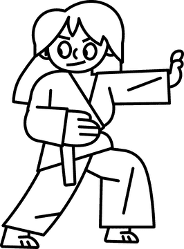 Karate long hair black and white clipart