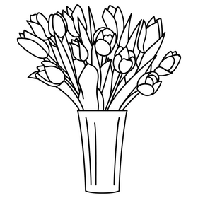 Tulip flowers vase black and white clipart