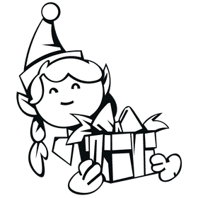 Elf present portrait black and white clipart