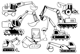 Excavator black and white vector