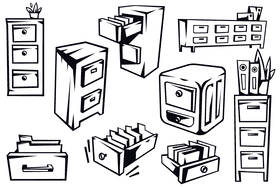 Filing cabinet black and white vector