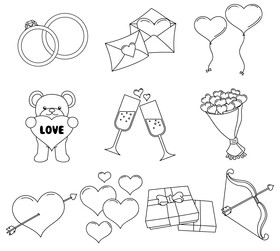 Happy Valentines Day clipart set black and white vector