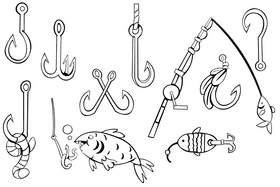 Fish hook black and white vector