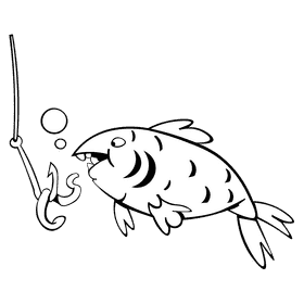 Fish hook fish black and white clipart